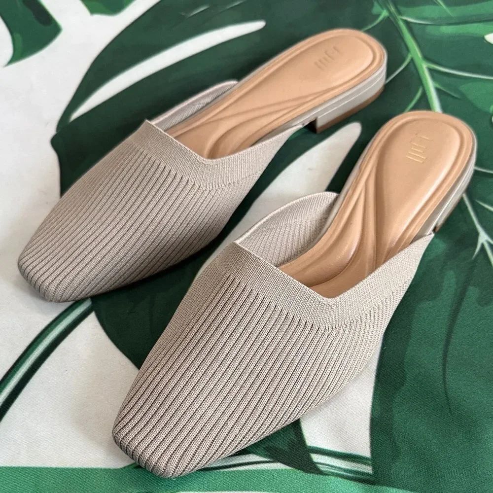 * J. Jill Taupe Ribbed Slip-On Mules